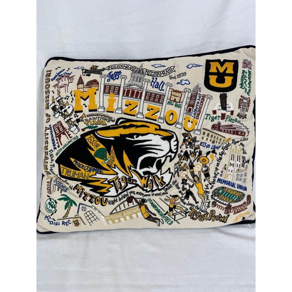 Catstudio University Missouri Mizzou Hand Embroidered Pillow Collegiate Columbia